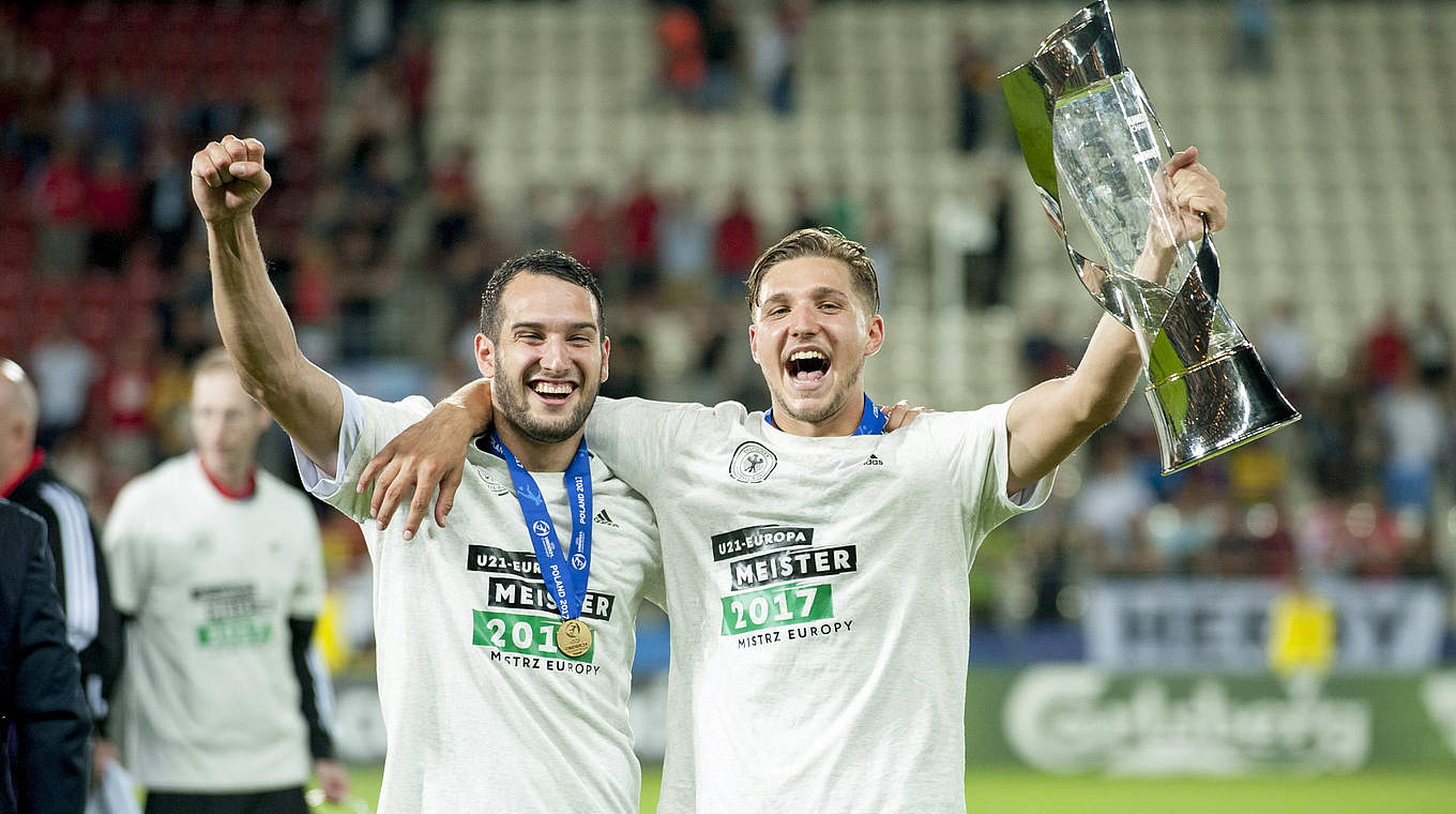 Levin Öztunali and Niklas Stark celebrate the 2017 U21 EURO win. © imago/ZUMA Press