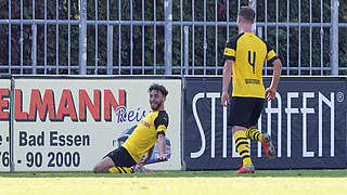 Bricht den Bann gegen Rot-Weiss Essen: Dortmunds Alaa Bakir (l.) © imago/Noah Wedel