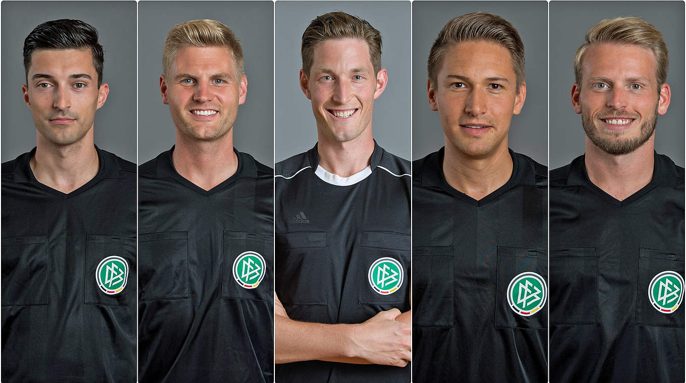 DFB-Schiedsrichter: Badstübner, Gerach, Dr. Jöllenbeck, Reichel, Waschitzki (v.l.n.r.) © Bilder Getty Images / Collage DFB