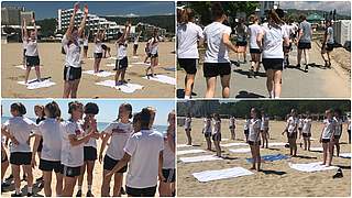 Kurze Laufeinheit und Yoga am Strand, dann ab zum Shoppen: die U 17 in Bulgarien © DFB