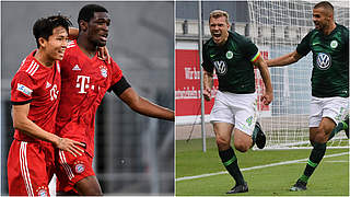 Spielen um den Aufstieg in die 3. Liga: der FC Bayern II und Wolfsburg II © Imago/Collage DFB