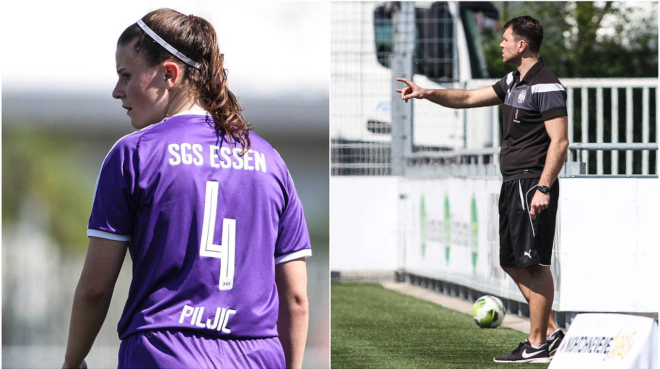 Nur ein Schritt fehlt zum Staffelsieg: Die SGS Essen mit Trainer Fabian Holzmann (r.) © imago/Collage DFB