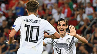 Waldschmidt celebrates his first goal with Neuhaus © 2019 Getty Images