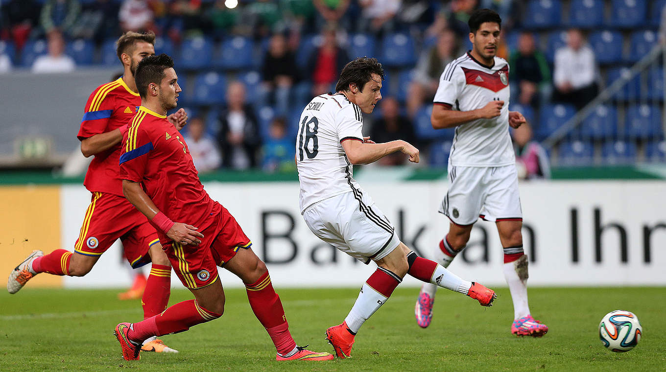 Nico Schulz (2 from r.) scored in Germany's last match against Romania in 2014.  © GettyImages