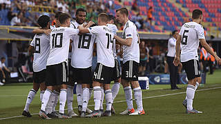Germany celebrate reaching our fourth U21 final. © UEFA/Sportsfile