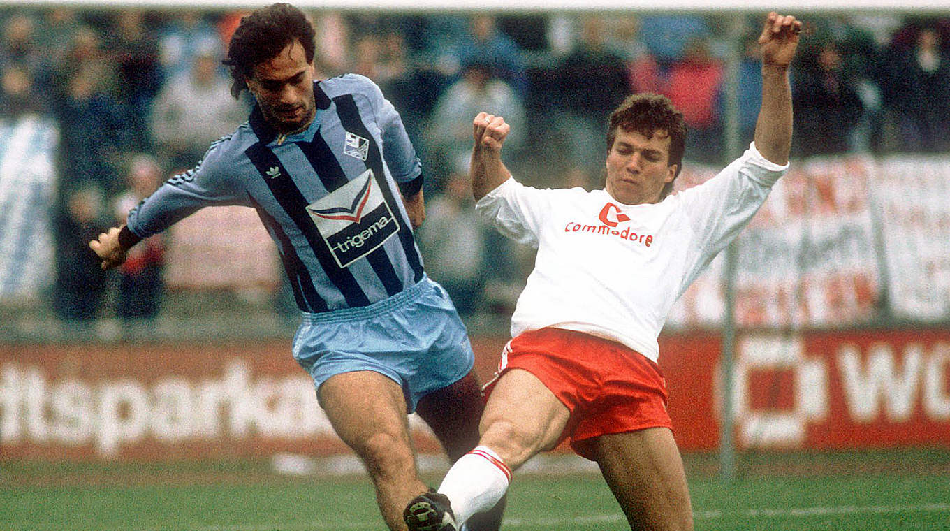 Gaudino (l.) 1987 gegen Matthäus: "Ich denke gern an das 3:3 gegen Bayern zurück" © imago/WEREK