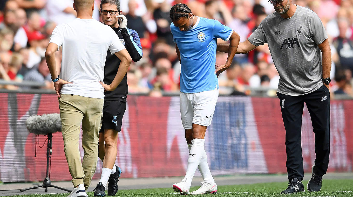 Sané was substituted off in the 13th minute of Man City's Community Shield clash against Liverpool.  © 2019 Getty Images