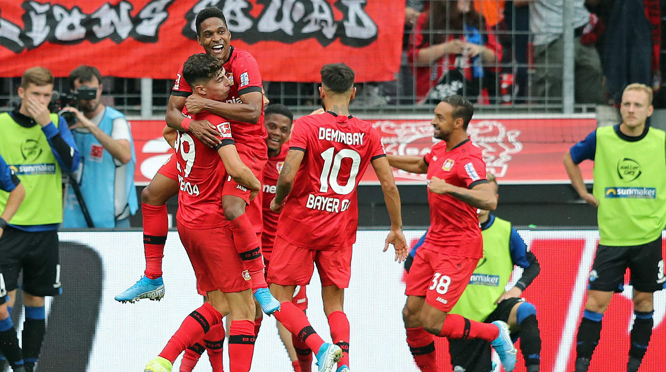 Zum Saisonstart in Torlaune: die Offensivabteilung von Bayer 04 Leverkusen. © 2019 Getty Images