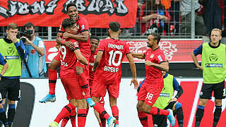 Zum Saisonstart in Torlaune: die Offensivabteilung von Bayer 04 Leverkusen. © 2019 Getty Images