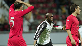 Nando Rafael celebrates during Germany's most recent win against Wales in October 2005.  © Bongarts/Getty Images