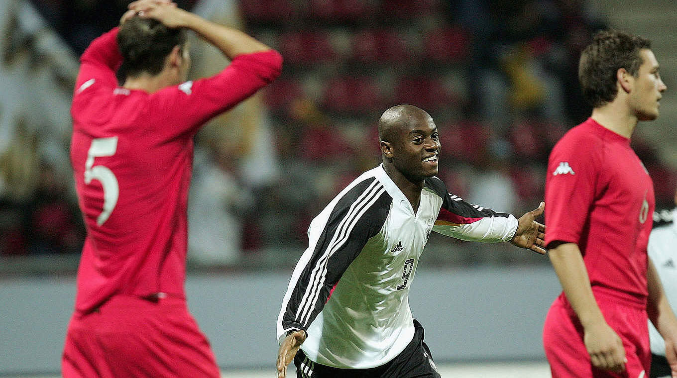 Nando Rafael celebrates during Germany's most recent win against Wales in October 2005.  © Bongarts/Getty Images