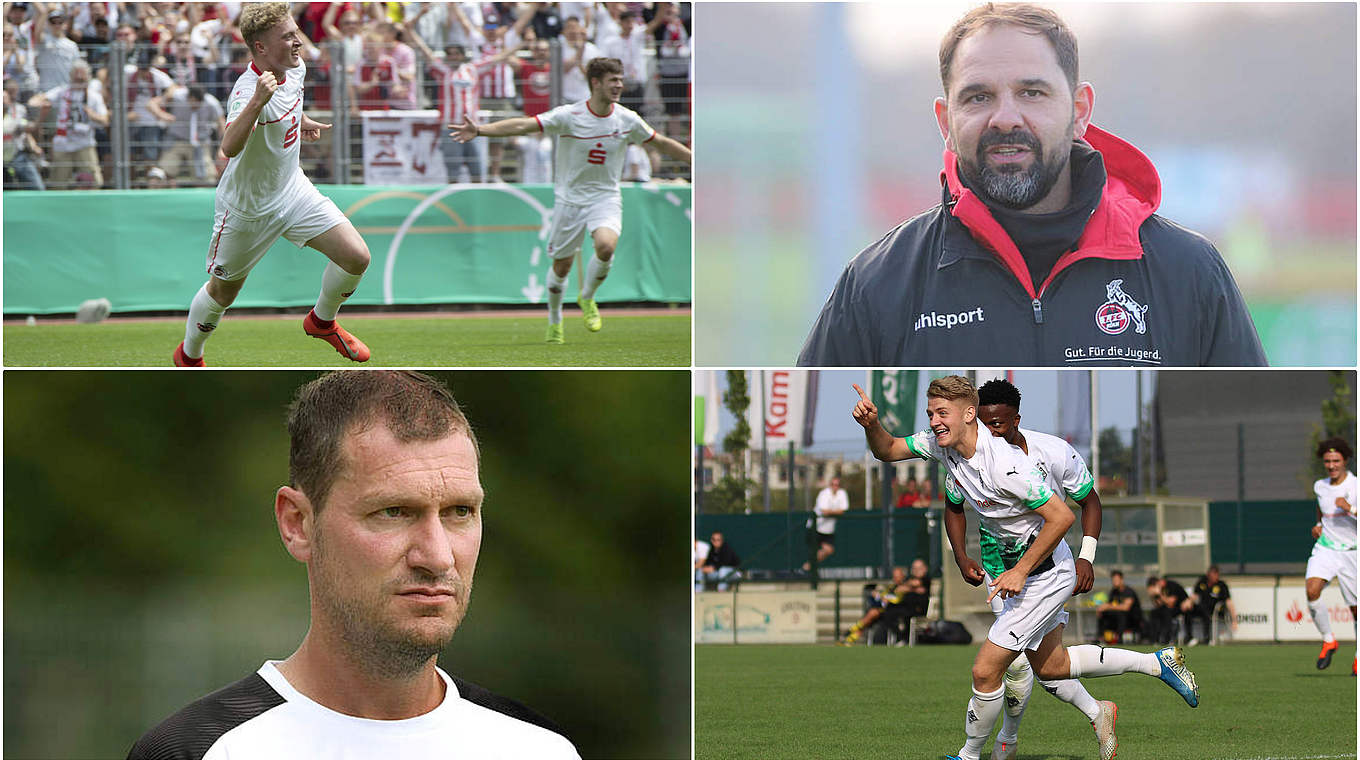 Treffen im Topspiel: FC-Trainer Ruthenbeck (r.) und Borussia-Coach Sascha Eickel © Getty Images/Imago/Collage DFB