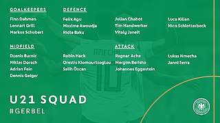 The complete U21 squad for the Belgium match © 