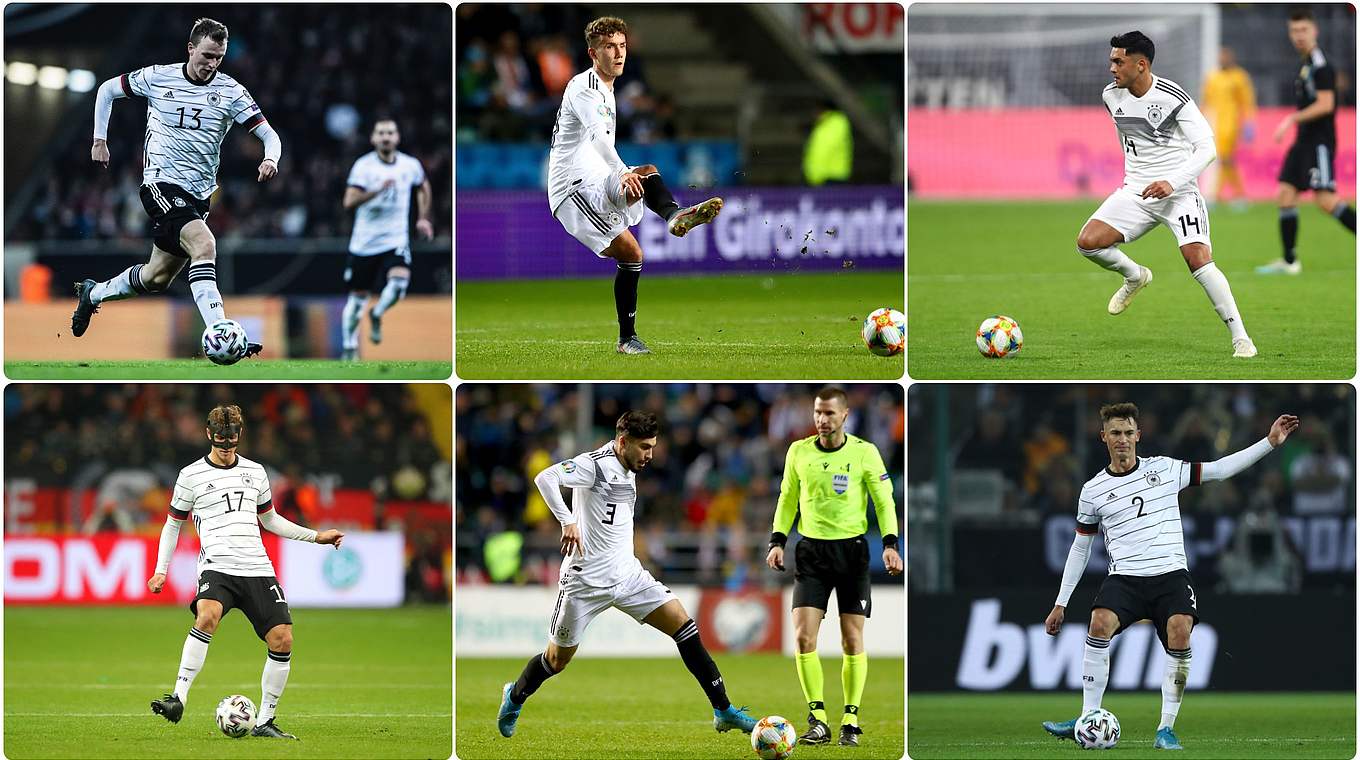 Klostermann, Waldschmidt, Amiri, Stark, Serdar and Koch all made their senior team debuts under Löw (from l.) © Getty Images/Collage DFB