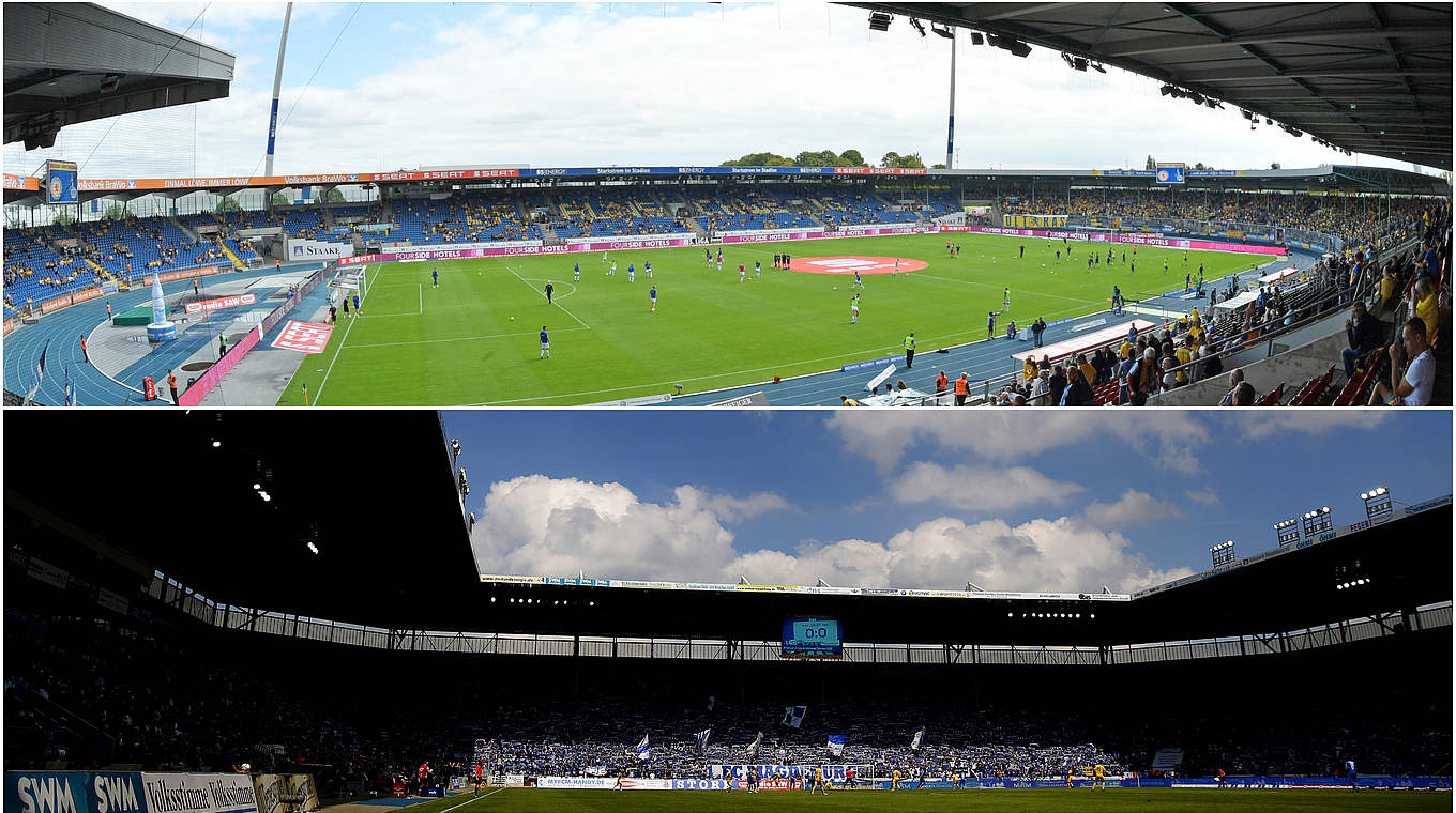 2020 Spielorte der deutschen U 21: die Stadien in Braunschweig (o.) und Magdeburg © Getty Images/Collage DFB