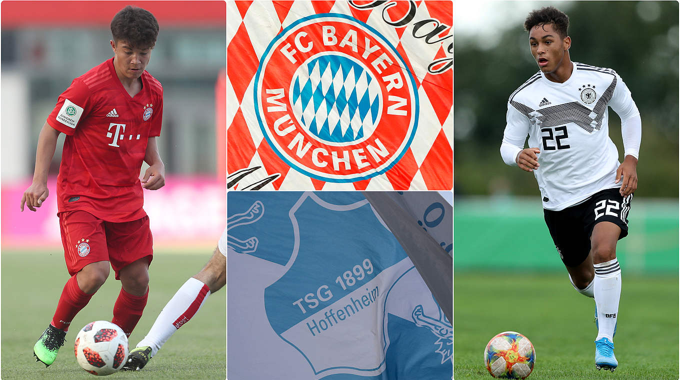 Duell der Junioren-Nationalspieler: Bayerns Brückner (l.) trifft auf den Hoffenheimer Sieb © Bilder Getty Images / Collage DFB