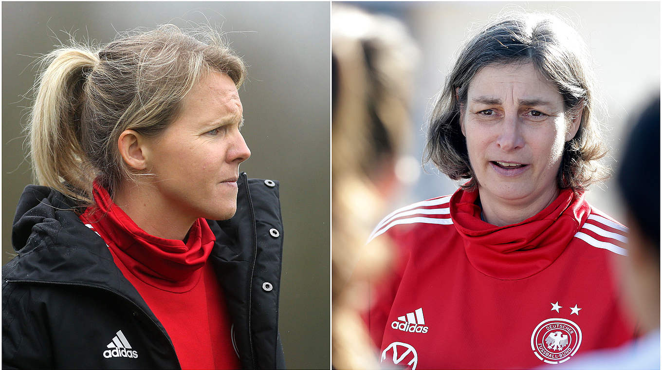 Begleiten ihre Teams künftig zwei Jahre: Friederike Kromp und Anouschka Bernhard (r.) © Getty Images/Collage DFB