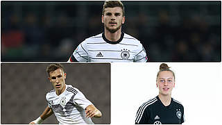 On the controller for Germany: Timo Werner (above), Nico Schlotterbeck and Pauline Nelles. © Getty Images/Collage DFB