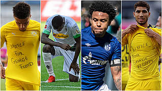 A stand against racism: Sancho, Thuram, McKennie and Hakimi. © Bilder Getty Images, Imago / Collage DFB