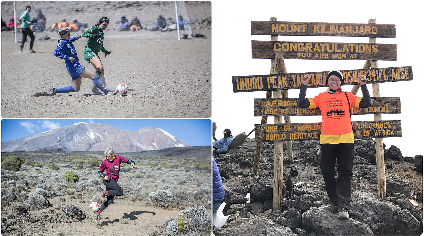 Kicken auf dem Kilimandscharo: Werbung für Gleichstellung auf 5729 Metern © privat/Collage DFB
