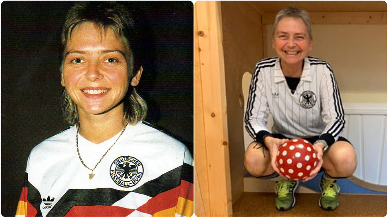 Früher und heute: Petra Landers, Nationalspielerin der ersten Stunde © privat/Collage DFB