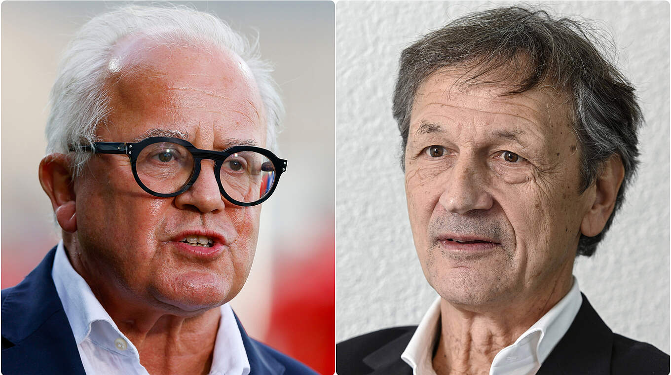 Tauschen sich aus: DFB-Präsident Fritz Keller (l.) und SFV-Präsident Dominique Blanc © Bilder Getty Images, Imago / Collage DFB
