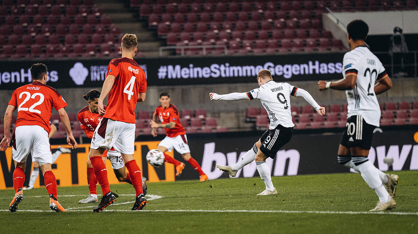 Tor und Torvorlage beim Remis gegen die Schweiz: Timo Werner zieht ab © DFB / Philipp Reinhard