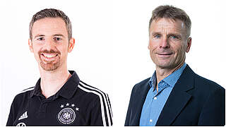 Sprich mit unseren DFB-Experten zum Kinderfußball: Schönweitz und Hirte (v.l.) © Getty Images/Thomas Böcker/DFB/Collage DFB