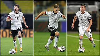 Neue Fußball-Botschafter: Leon Goretzka, Joshua Kimmich und Robin Gosens (v.l.) © Getty Images/Collage DFB