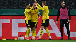 Goalscorer (Sancho) with the providers (Haaland and Reus)  © 