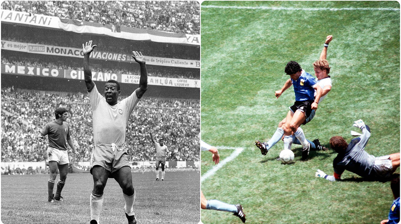 Legenden, die im Aztekenstadion Weltmeister werden: Pelé 1970 (l.), Maradona 1986 © imago/Collage DFB.de