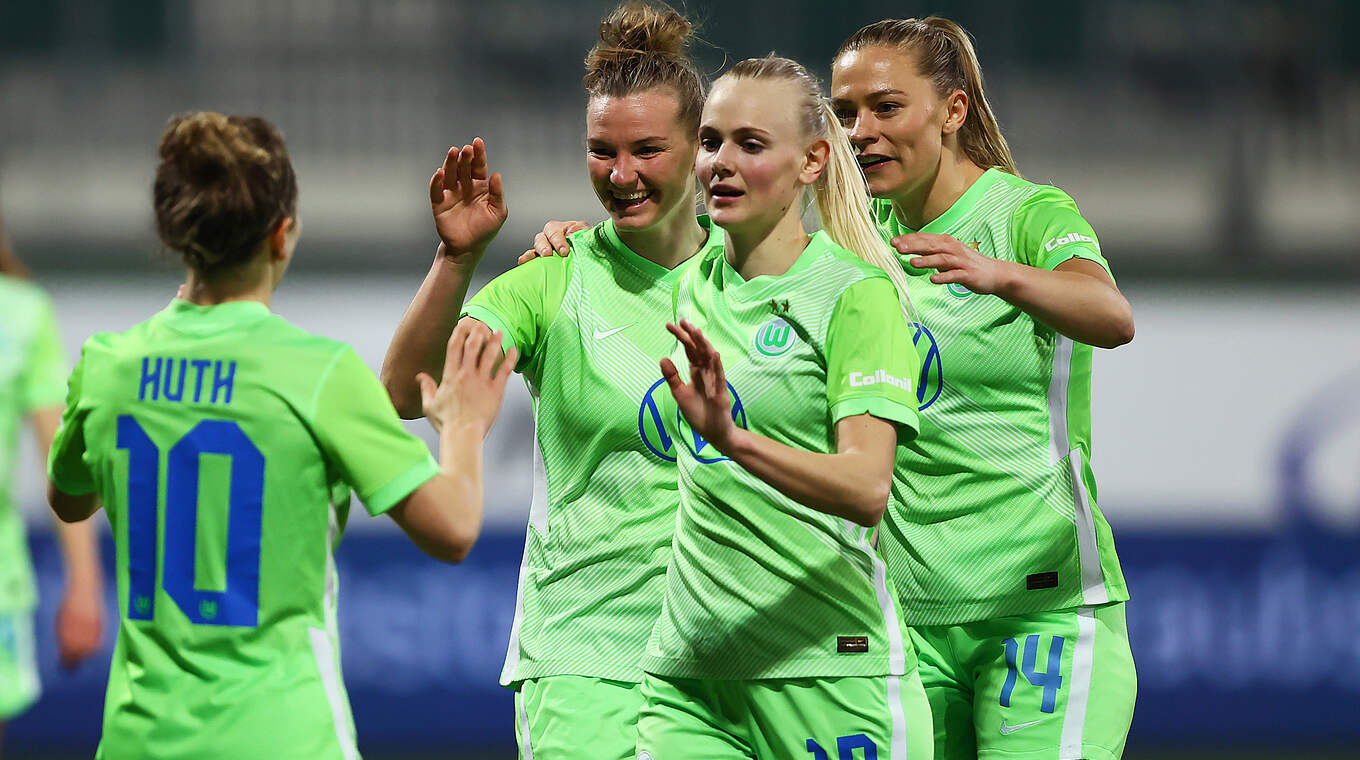 Souverän im Viertelfinale der Champions League: die Frauen des VfL Wolfsburg © 2021 Getty Images