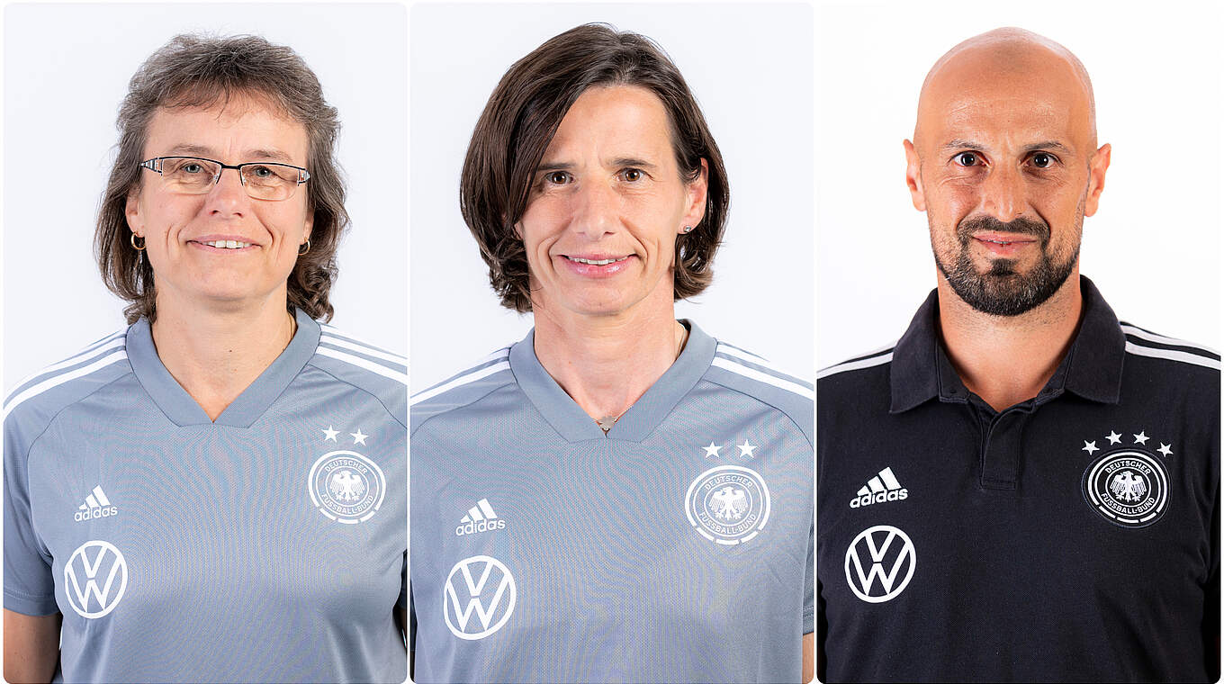Verträge vom DFB verlängert: Ulrike Ballweg, Bettina Wiegmann, Antonio Di Salvo (v.l.) © Thomas Böcker/DFB
