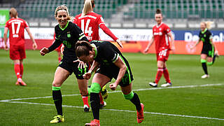 Siebtes Finale in Serie: Der VfL Wolfsburg bejubelt seinen Halbfinalsieg © Getty Images
