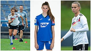 Jule Brand (m.) has been called up to replace Melanie Leupolz (l.) and Klara Bühl.  © Collage DFB / Getty Images