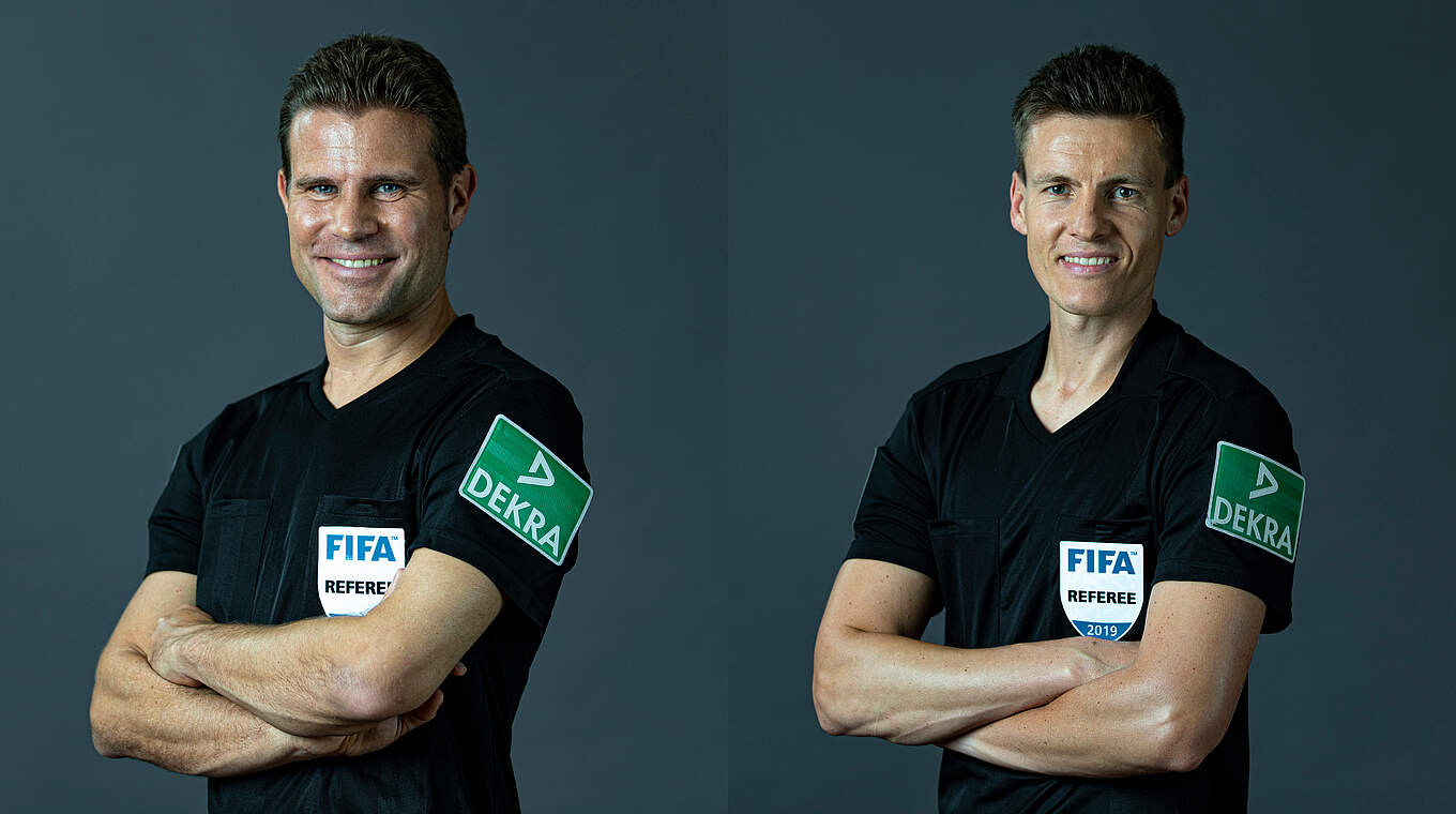Für die EURO nominiert: Routinier Felix Brych und Neuling Daniel Siebert (r.) © Thomas Böcker/DFB Collage DFB