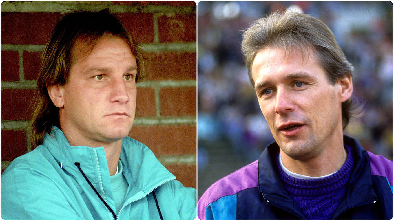 Previous record holders: Lorkowski (l.) of Hannover 96 and Gelsdorf of Gladbach (1992) © imago/Collage DFB.de