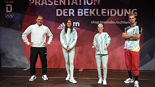 Vorabmodels für die neue Olympia-Kollektion: Kuntz, Oruz, Grebe und Floors (v.l.) © 2021 Getty Images