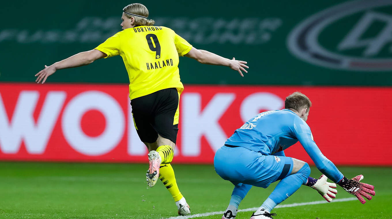 Erling Haaland returned to fitness and grabbed two goals as Dortmund won a fifth DFB-Pokal © Thomas Böcker/DFB