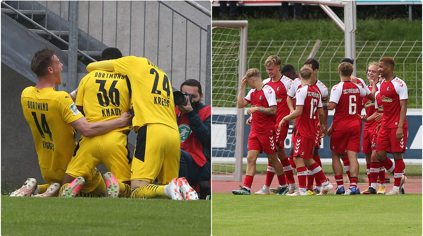 Stehen schon als Aufsteiger fest: Die U 23 des BVB und die des SC Freiburg © imago/Collage DFB