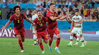 Jubelt nach seinem sehenswerten Treffer für Belgien: Thorgan Hazard (r.) © Getty Images