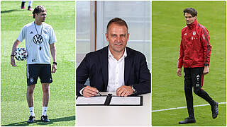 Künftiger Bundestrainer und seine beiden Assistenten: Flick (M.), Sorg (l.) und Röhl © Philipp Reinhard/Vera Loitzsch/DFB/imago/Collage DFB