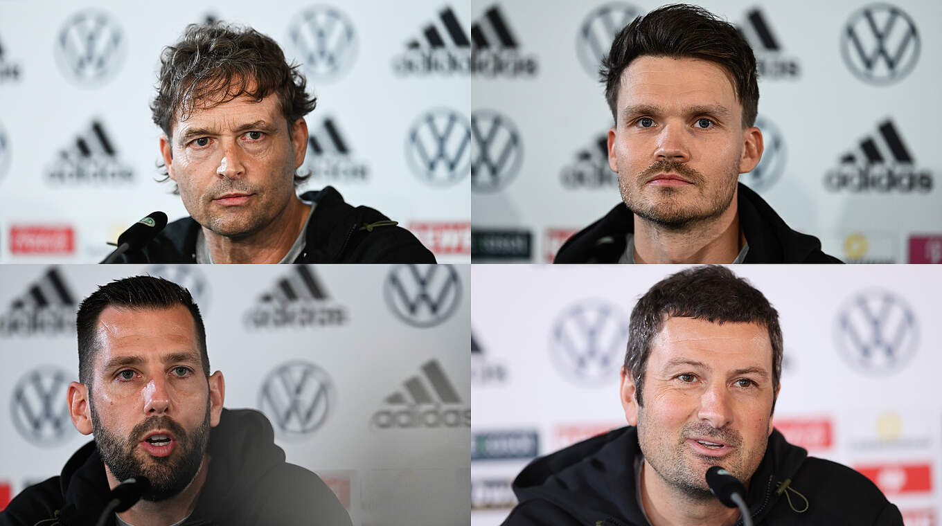 Hansi Flick's coaching staff: Marcus Sorg, Danny Röhl, Mads Buttgereit and Andreas Kronenberg © GES/Markus Gilliar/Getty Images Collage DFB