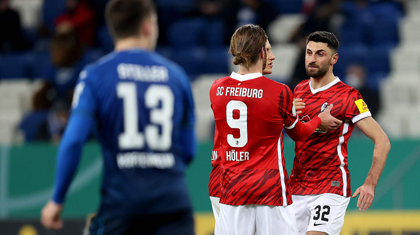 Vincenzo Grifo (r.) bagged a brace as Freiburg beat Hoffenheim 4-1. © Getty Images