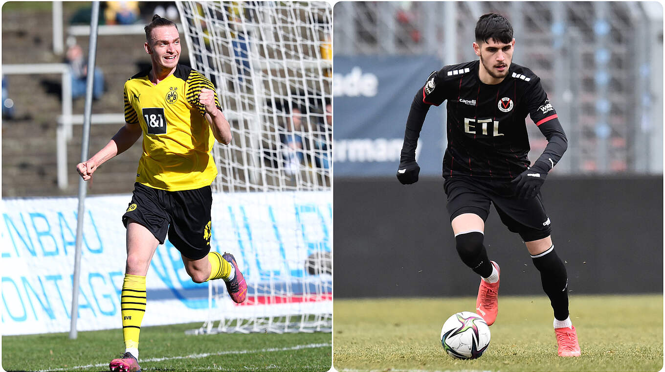 Torjäger unter sich: Dortmunds Bradley Fink (l.) und Kölns Ilhan Altuntas © imago/Collage DFB.de