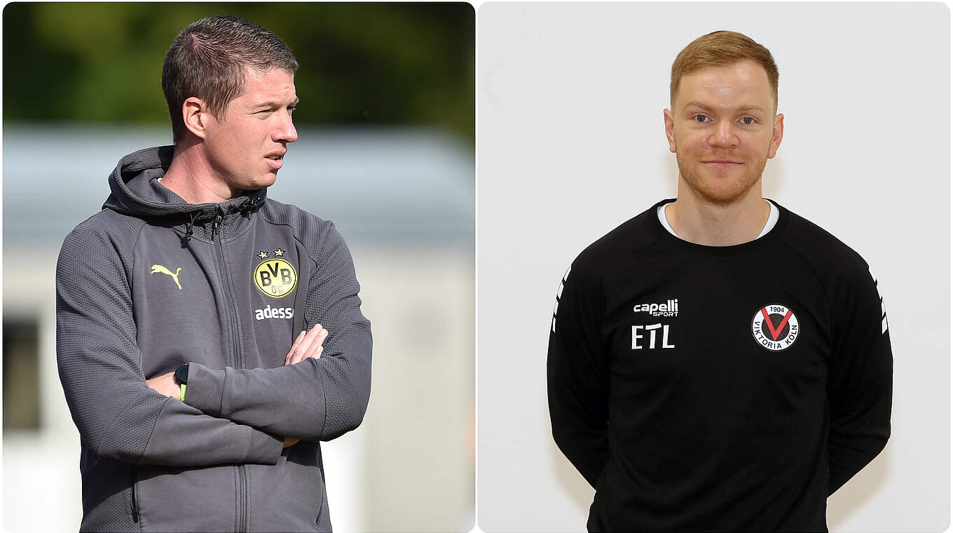 Mit der bisherigen Performance zufrieden: BVB-Coach Tullberg (l.) und Köln-Trainer Wilhelm © imago/Collage DFB.de