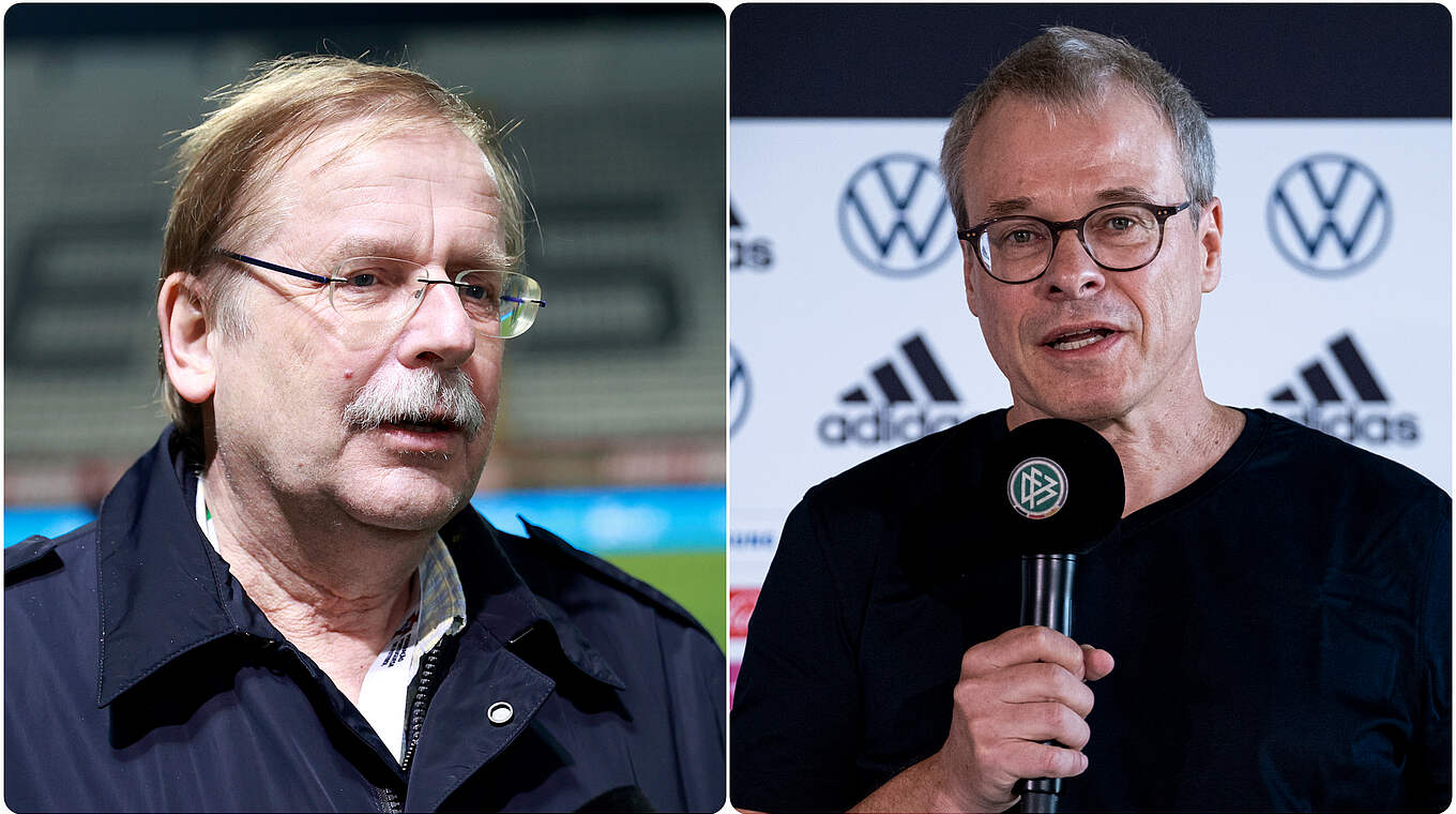 Peters (r.): "Ich unterstütze die Kandidatur von Bernd Neuendorf für ein Amt im FIFA-Rat" © Getty Images/Thomas Böcker/Collage DFB