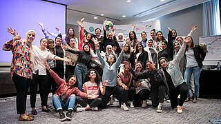 Participants in the Female Edition of the Future Leaders in Football workshop. © Anas Omari