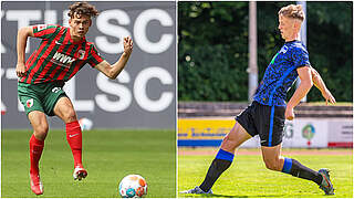 U 18-Nationalspieler gegeneinander: Aaron Zehnter (l.) empfängt Luca Wollschläger © Bilder: Imago, Collage: DFB.de