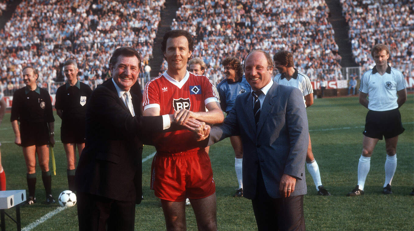 Drei DFB-Ehrenspielführer: Fritz Walter, Franz Beckenbauer und Uwe Seeler (v.v.l.) © imago images